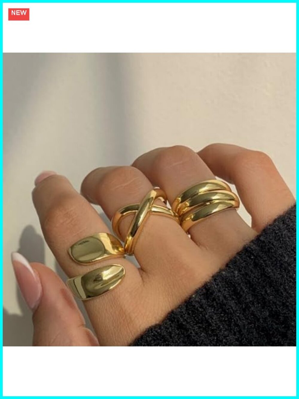 Chunky Gold Plated Stackable Ring Set - Picture 2 of 6
